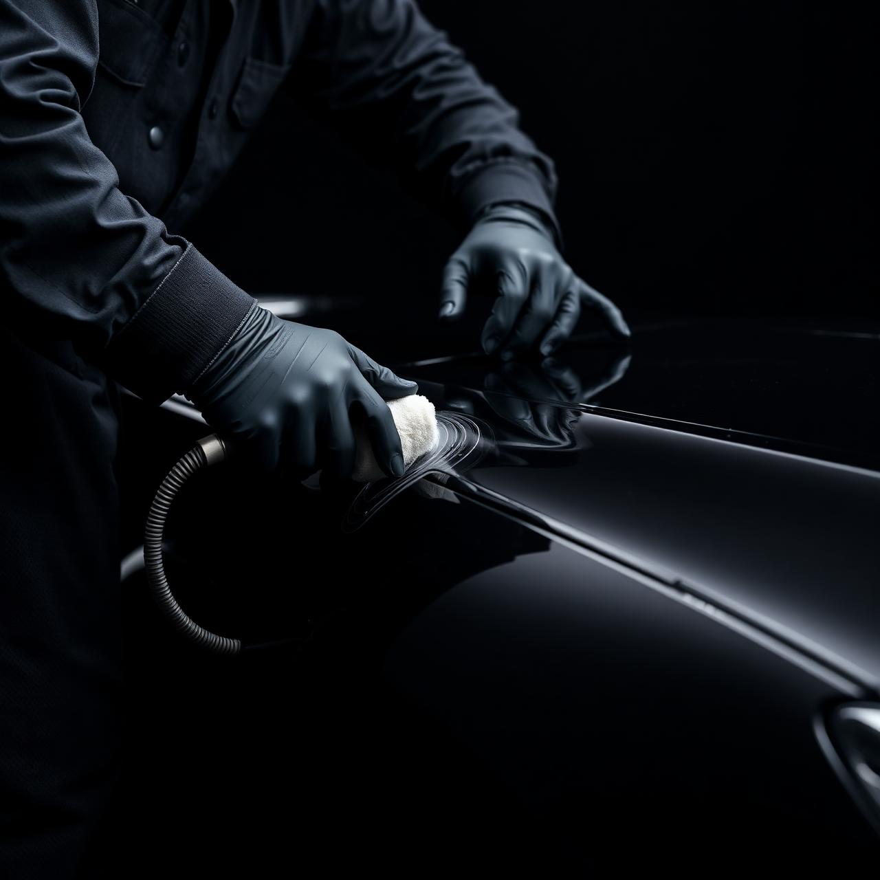 Certified detailer applying ceramic coating to a luxury vehicle